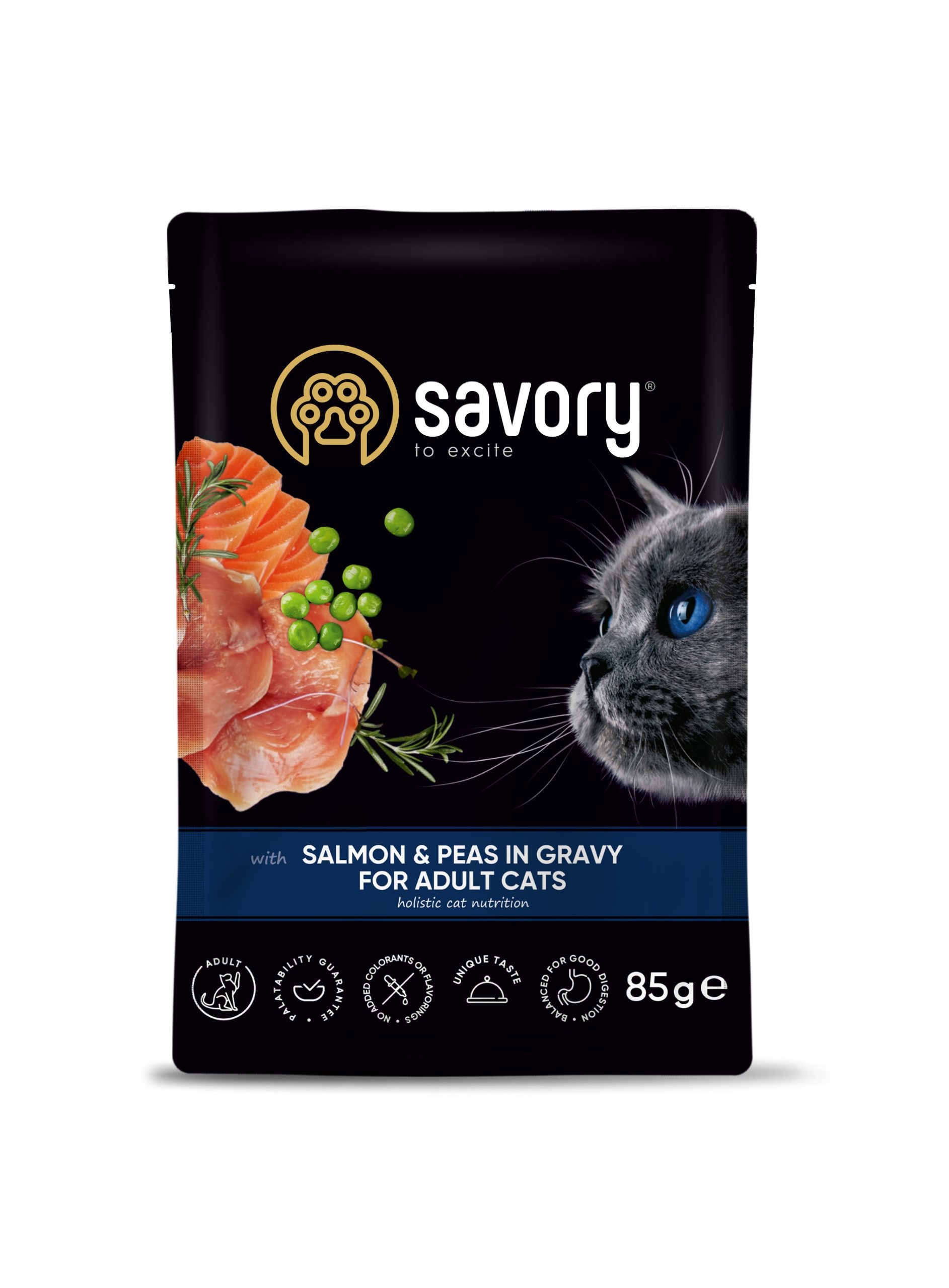 Корм Savory з лососем та горошком у соусі для дорослих котів 85г