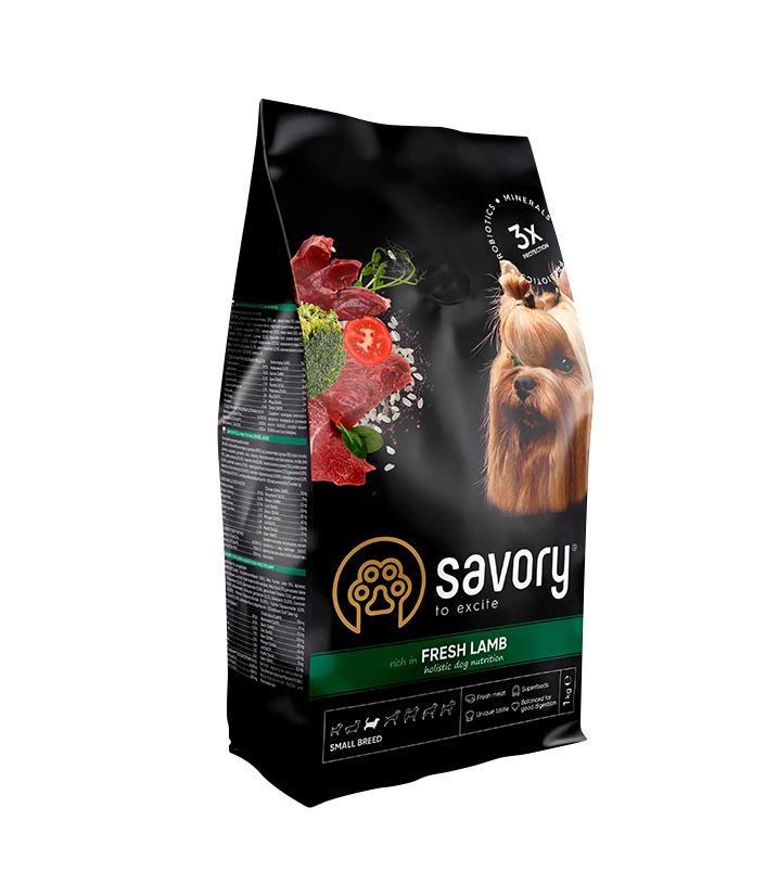 Корм Savory зі свіжим ягням для дорослих собак малих порід 1кг