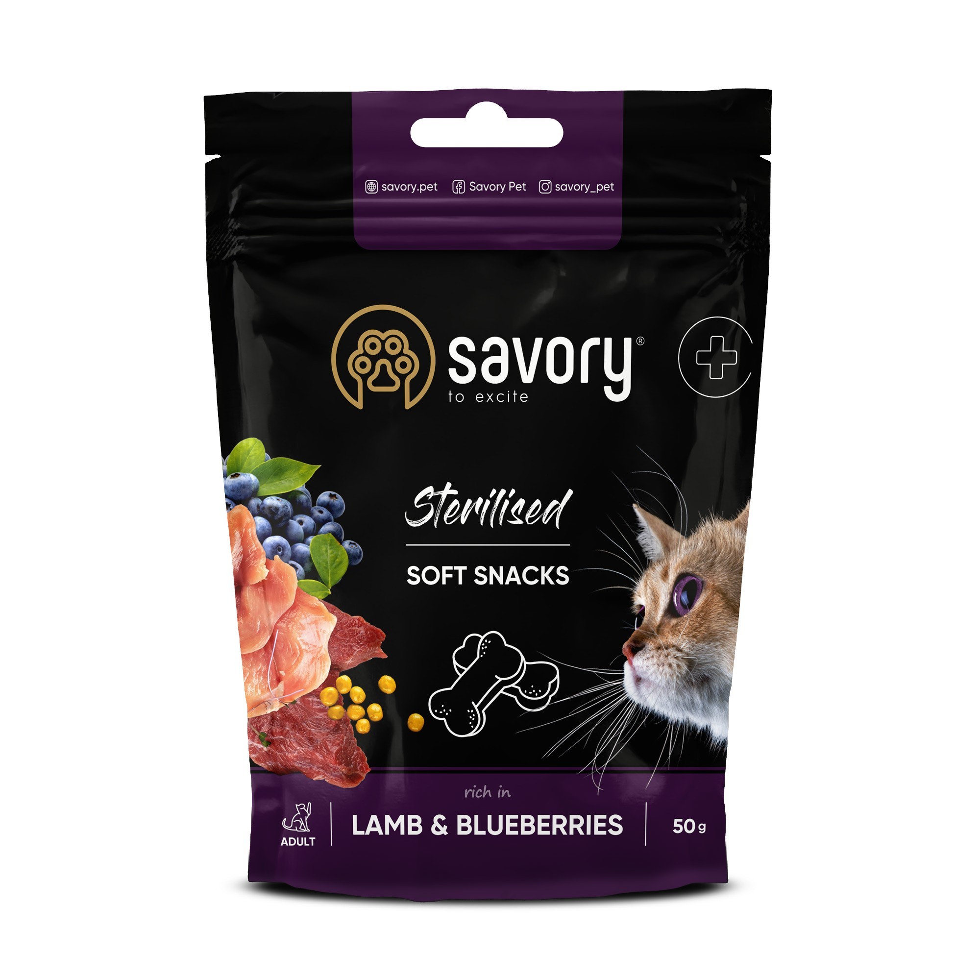 Ласощі Savory Ягня з чорницею м’які для здоров’я стерилізованих котів 50г