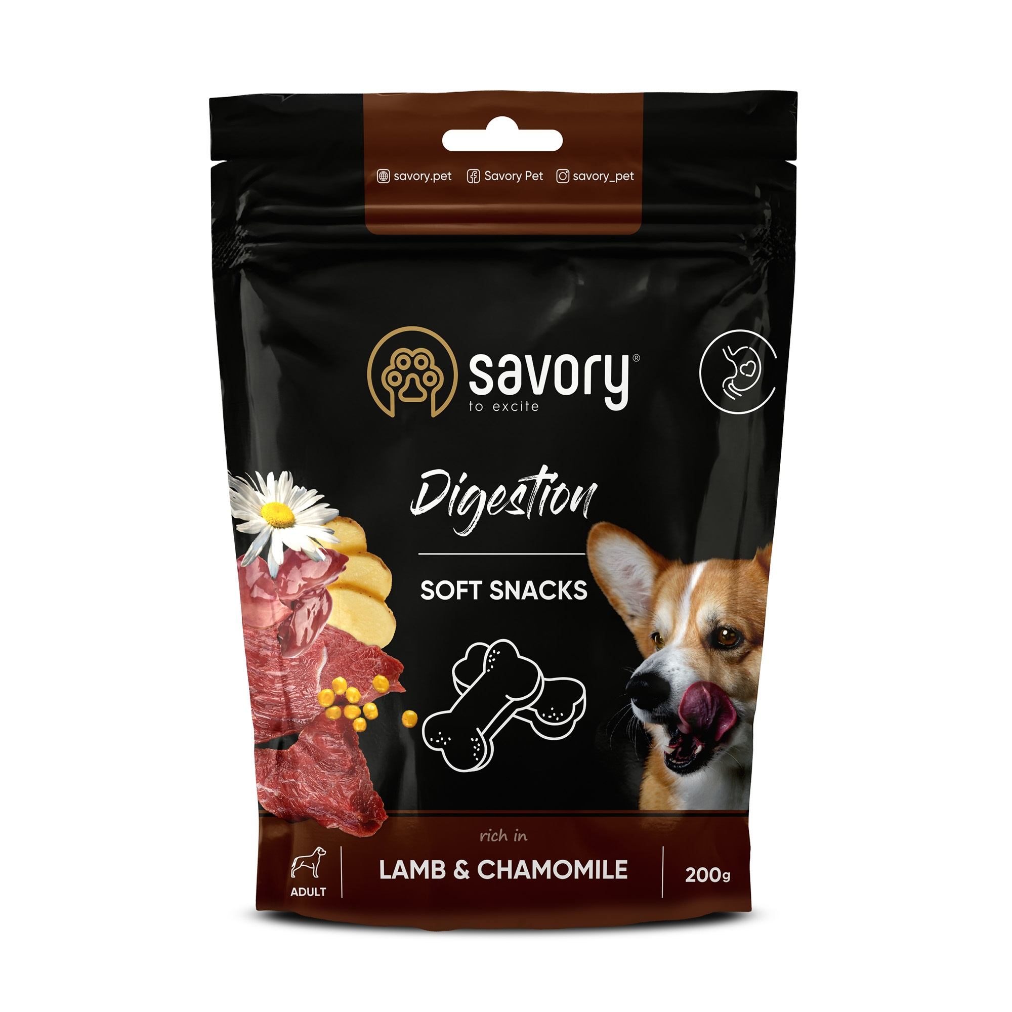 Ласощі Savory з ягням та ромашкою для покращення травлення м’які для собак 200г