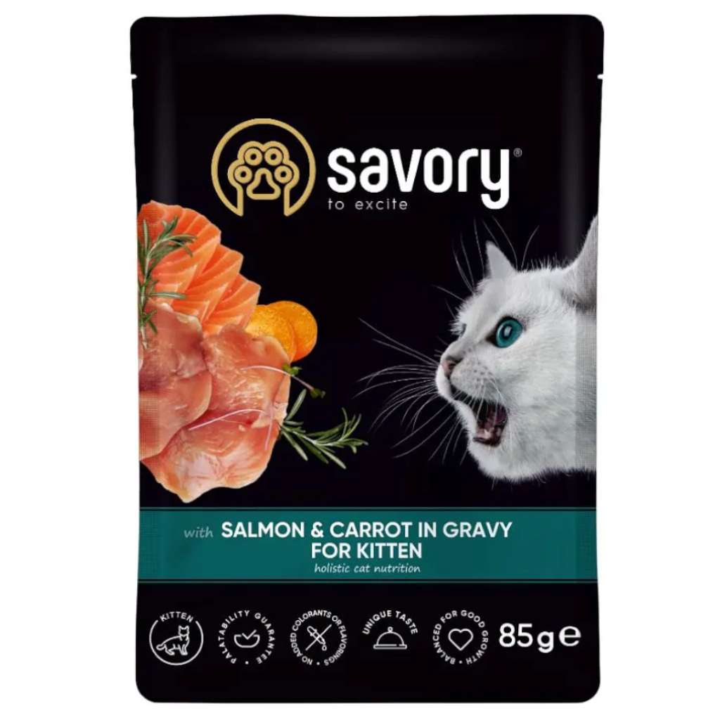 Корм Savory з лососем та морквою у соусі вологий для кошенят 85г