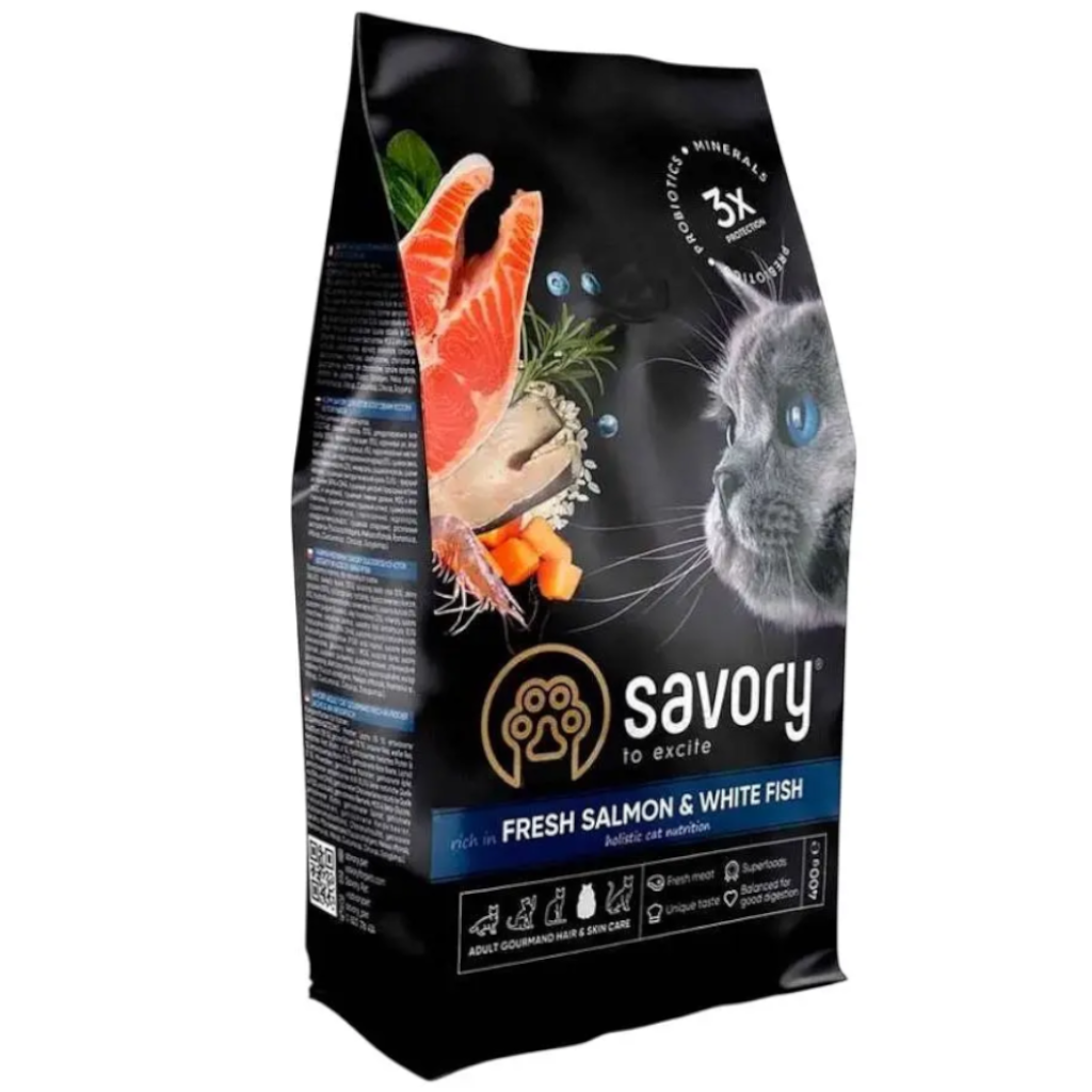 Корм Savory зі свіжим лососем і білою рибою сухий для довгошерстих котів 2кг