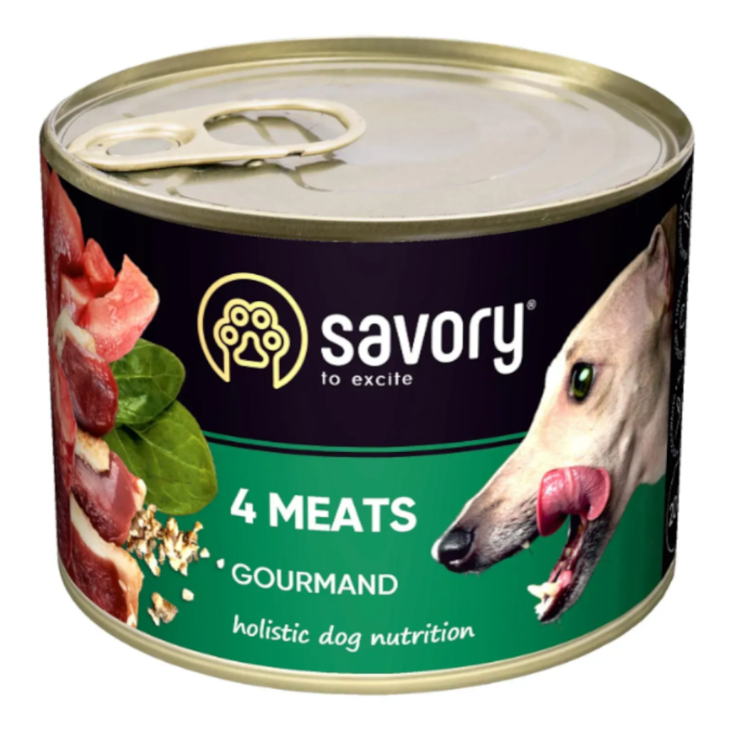 Корм Savory Dog Gourmand паштет з чотирма видами м’яса вологий для дорослих собак усіх порід 200г
