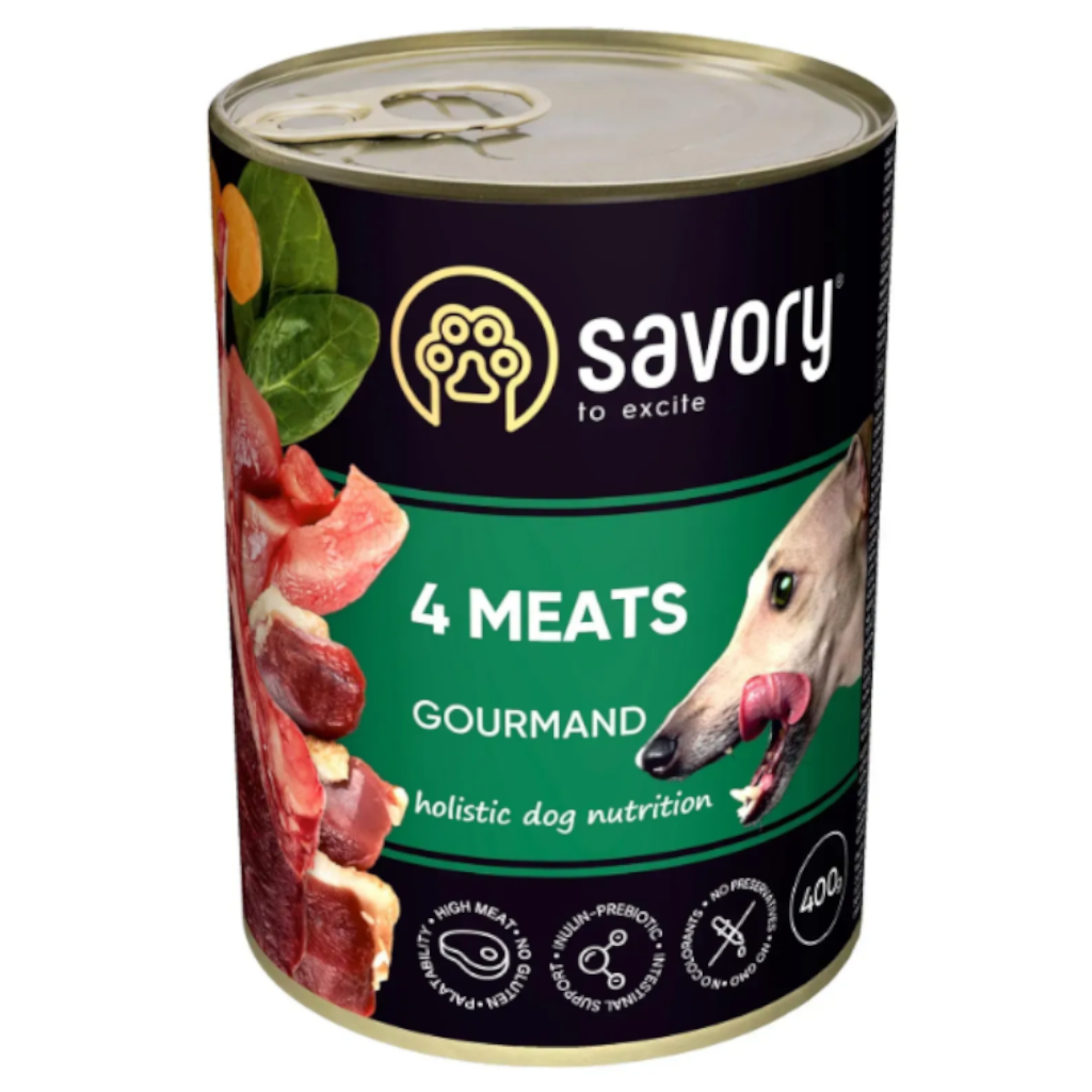 Корм Savory з чотирма видами м’яса паштет для дорослих собак усіх порід 400г