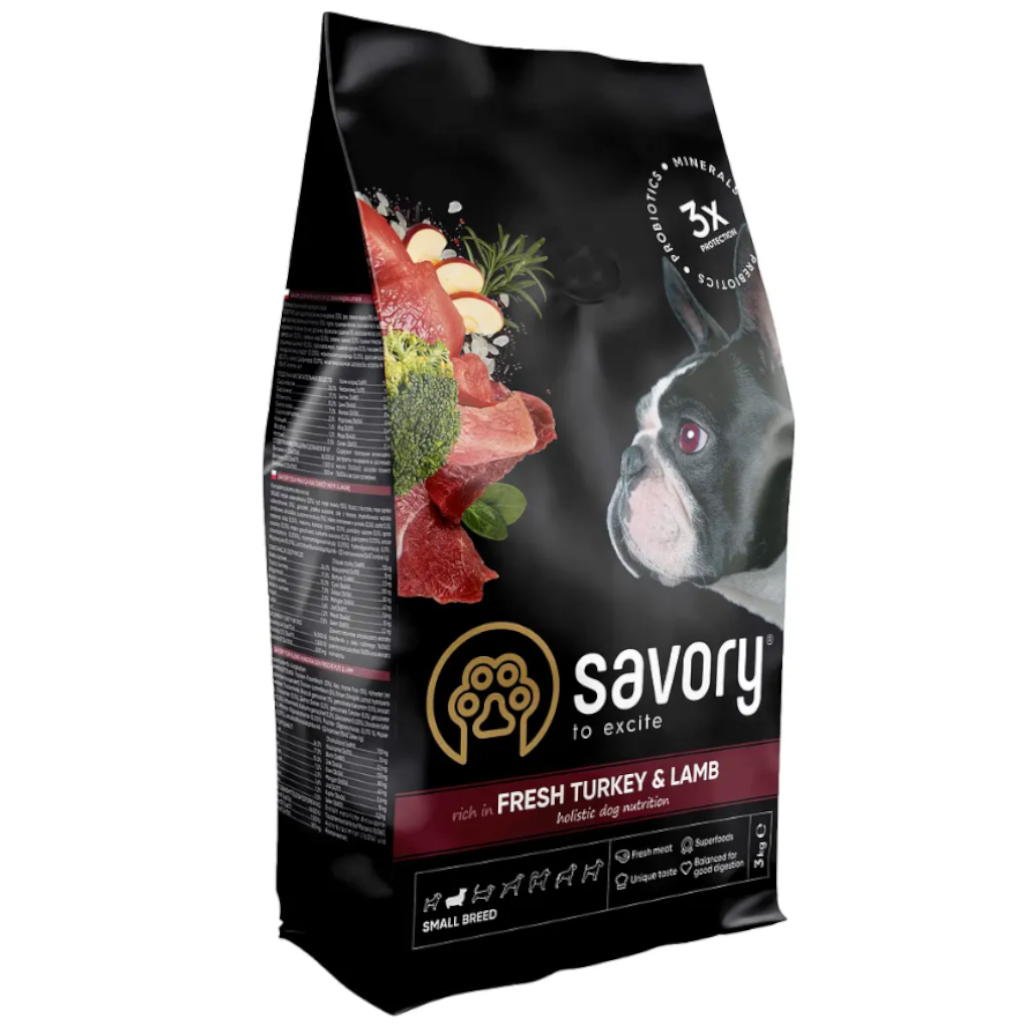 Корм Savory зі свіжим ягням та індичкою сухий для дорослих собак малих порід 3кг