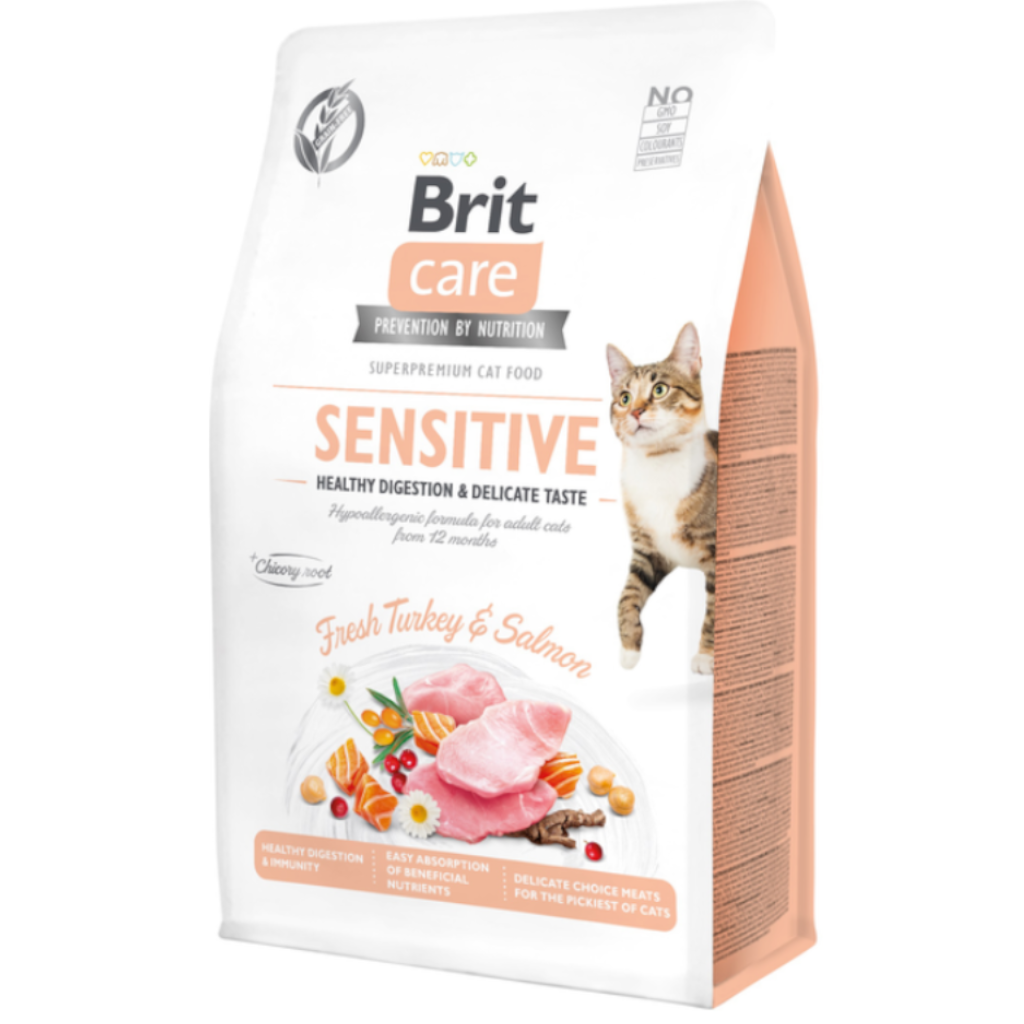 Корм Brit Care Індичка та лосось сухий для котів з чутливим травленням 400г