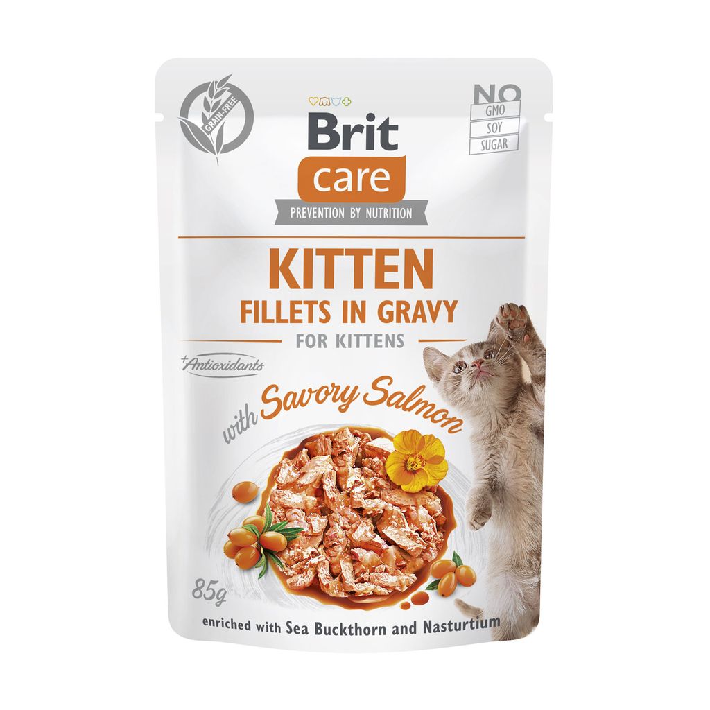 Корм Brit Care з лососем філе в соусі вологий для кошенят 85г