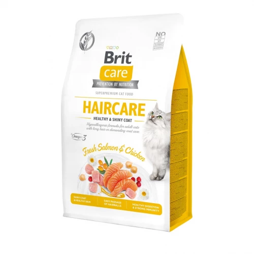 Корм Brit Care з лососем та куркою догляд за шерстю беззерновий сухий для котів 400г