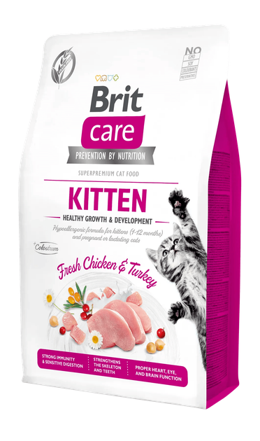 Корм Brit Care з куркою та індичкою беззерновий здоровий ріст та розвиток сухий для кошенят 400г