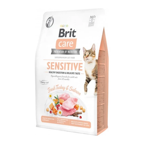 Корм Brit Care з індичкою та лососем беззерновий сухий для котів з чутливим травленням 2кг