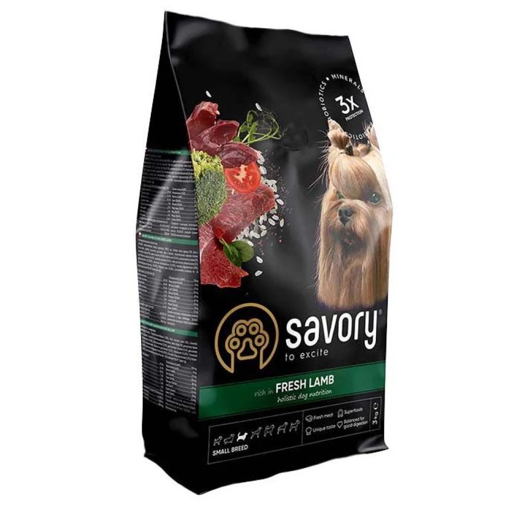 Корм Savory зі свіжим ягням сухий для дорослих вибагливих собак малих порід 3кг