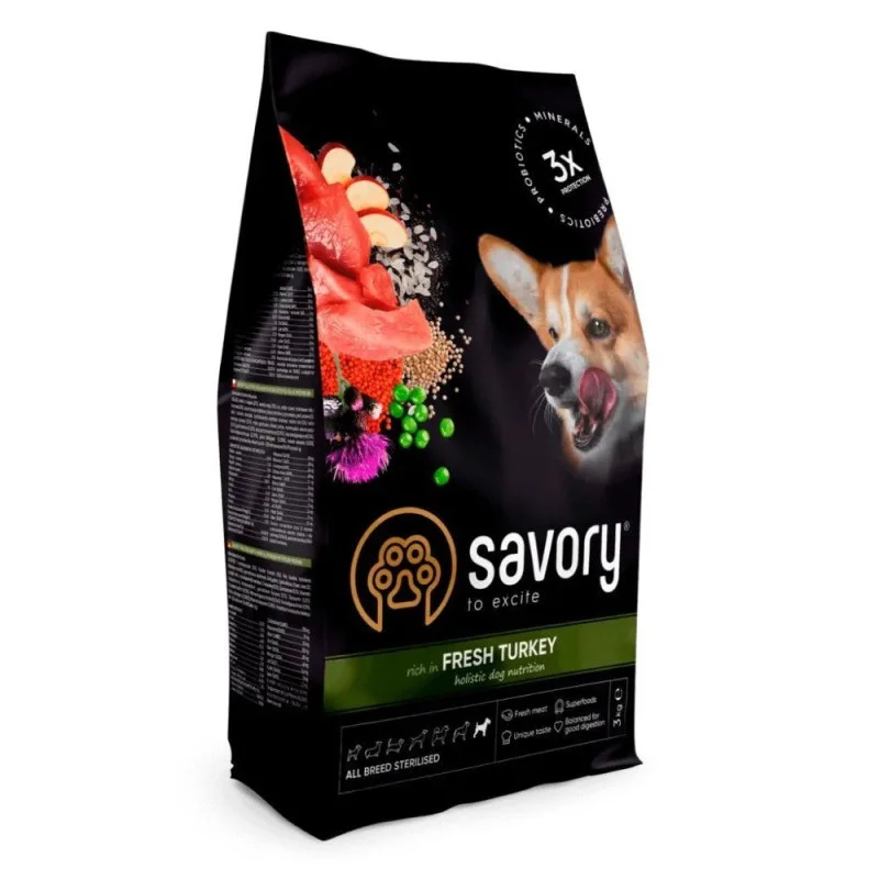 Корм Savory зі свіжою індичкою сухий для стерилізованих собак усіх порід 3кг