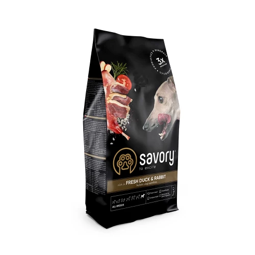 Корм Savory зі свіжою качкою та кроликом сухий для дорослих собак усіх порід 1кг