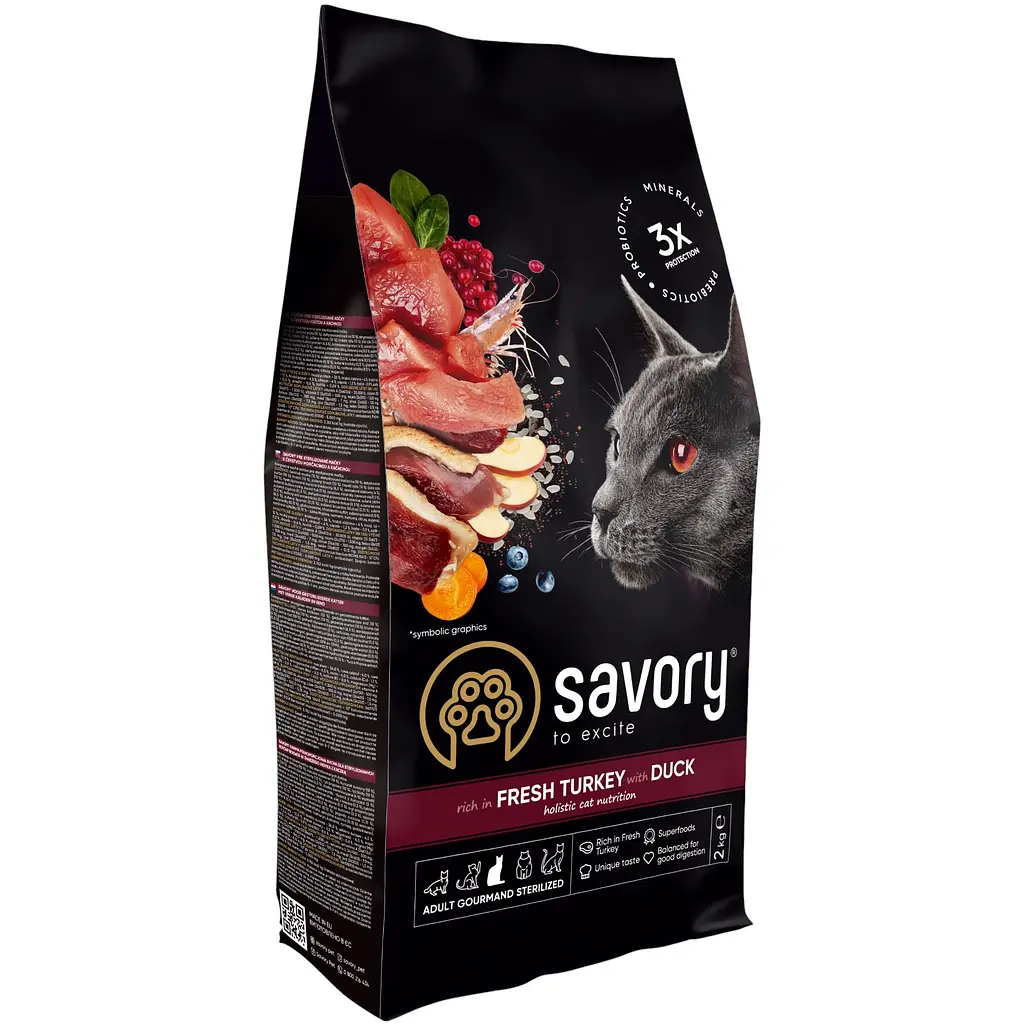 Корм Savory зі свіжою індичкою та качкою сухий для стерилізованих котів 2кг