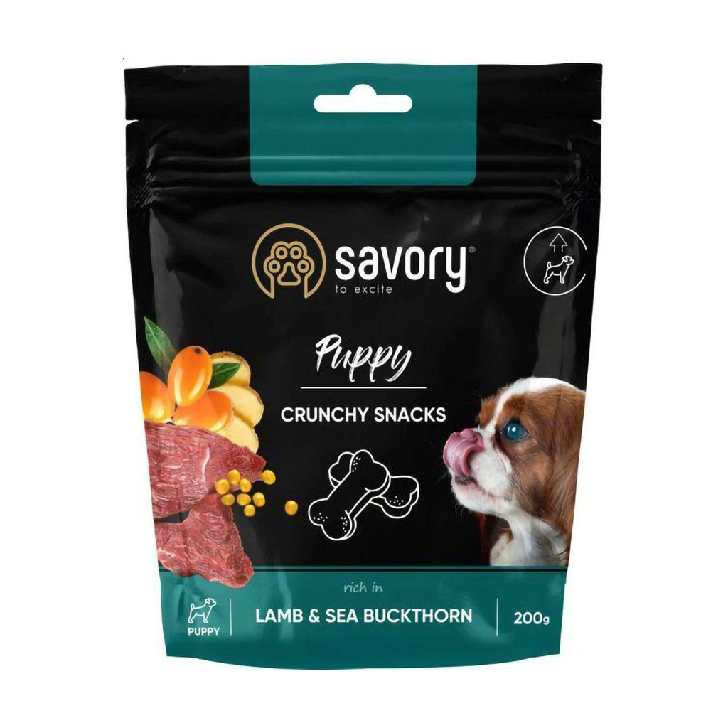 Ласощі Savory з ягням та обліпихою для здорового росту хрусткі для цуценят усіх порід 200г