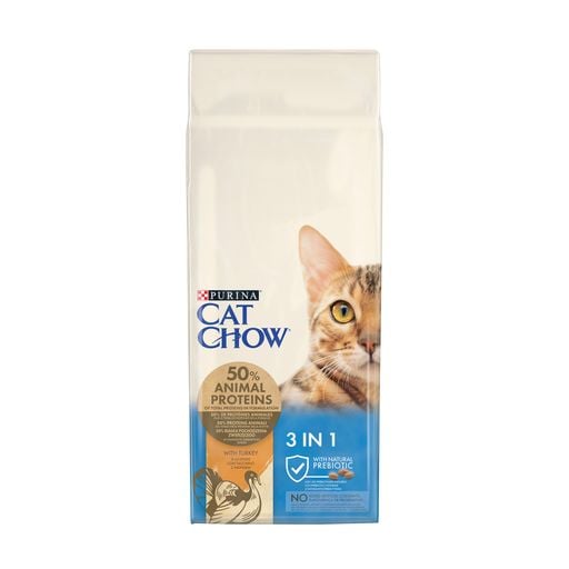 Корм сухий для дорослих котів Cat Chow Feline 3-in-1 з формулою потрійної дії, з індичкою 1,5кг