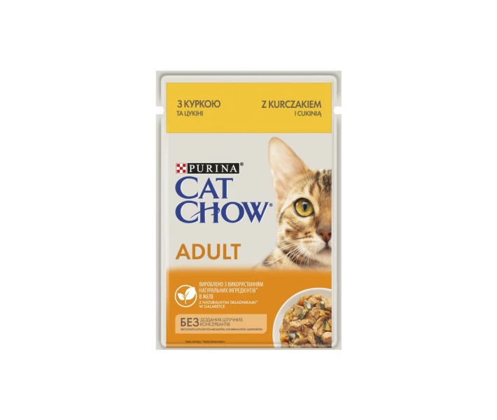 Корм Cat Chow Adult з куркою та кабачками в желе вологий для дорослих котів 85г