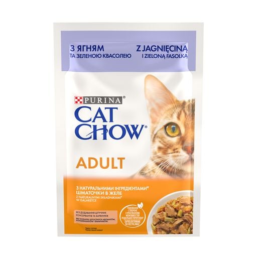 Корм Cat Chow Adult з ягням та зеленою квасолею в желе вологий для дорослих котів 85г