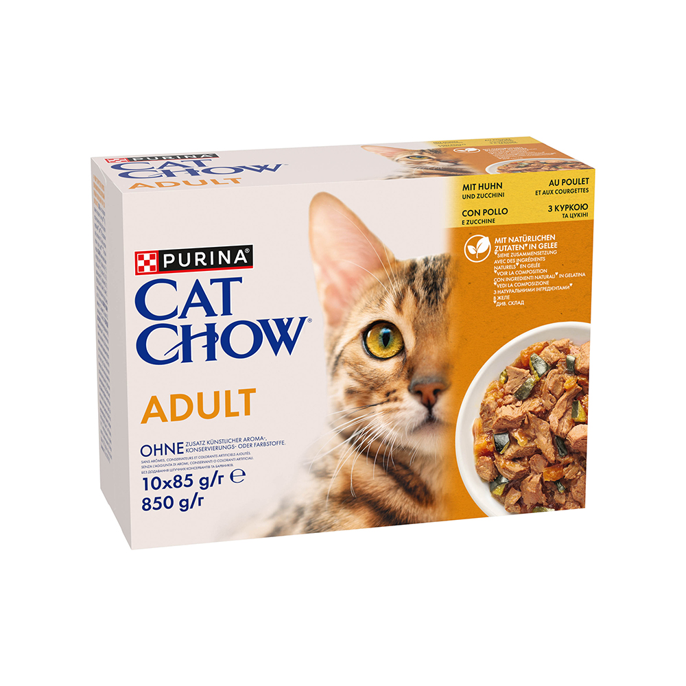 Корм Cat Chow Adult з куркою та кабачками в желе вологий Мультипак 10х85г